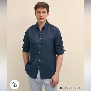 Brooks Brothers Irish linen sport shirt size S slim navy